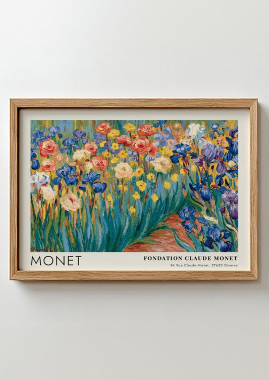 Wall art print of Le Jardin de Giverny Iris by Monet showcasing vibrant flowers in impressionist style