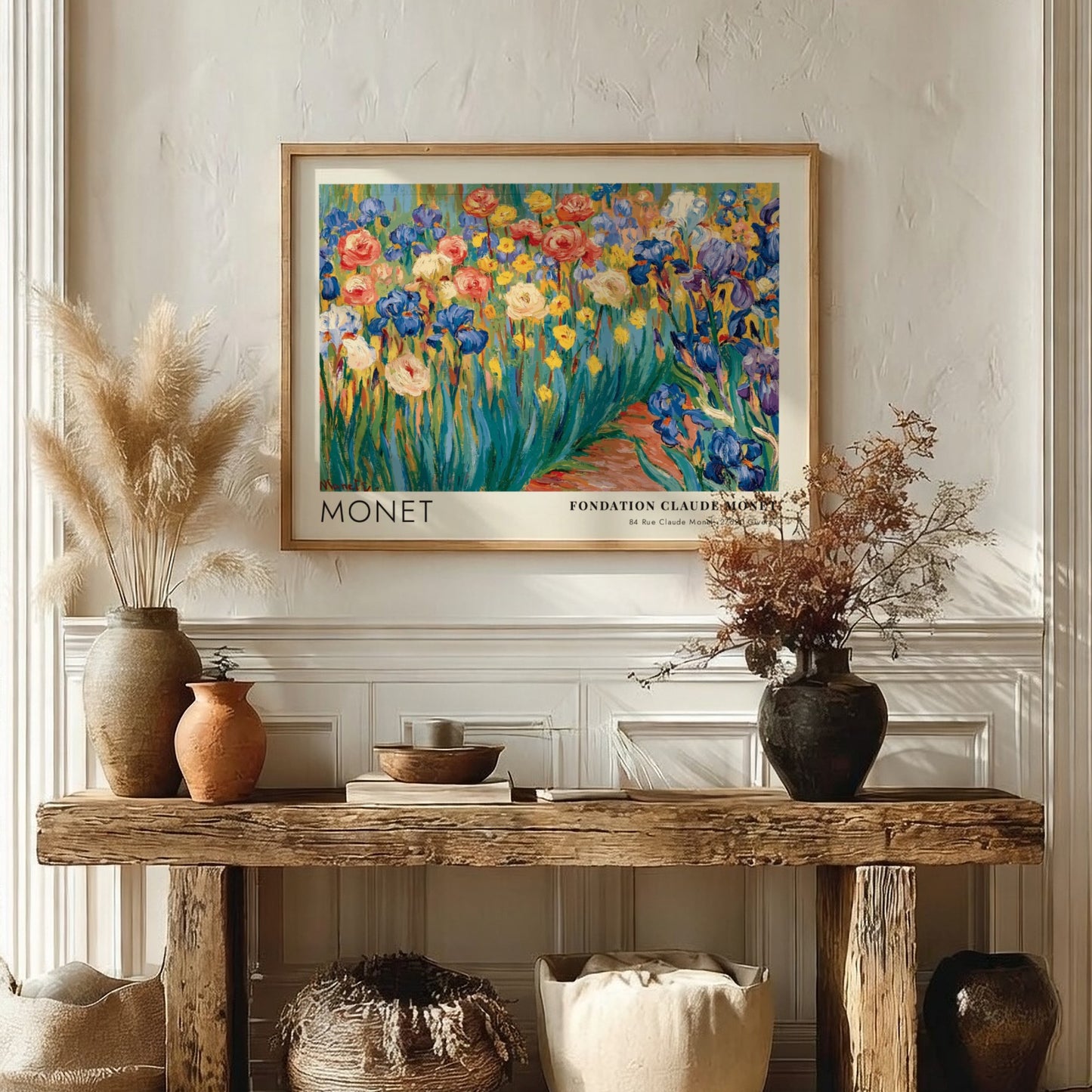 Wall art print of Le Jardin de Giverny Iris by Monet showcasing vibrant flowers in impressionist style
