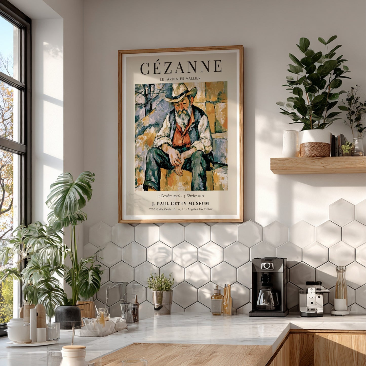 Cézanne exhibition poster featuring Le Jardinier Vallier in warm tones and expressive brushwork