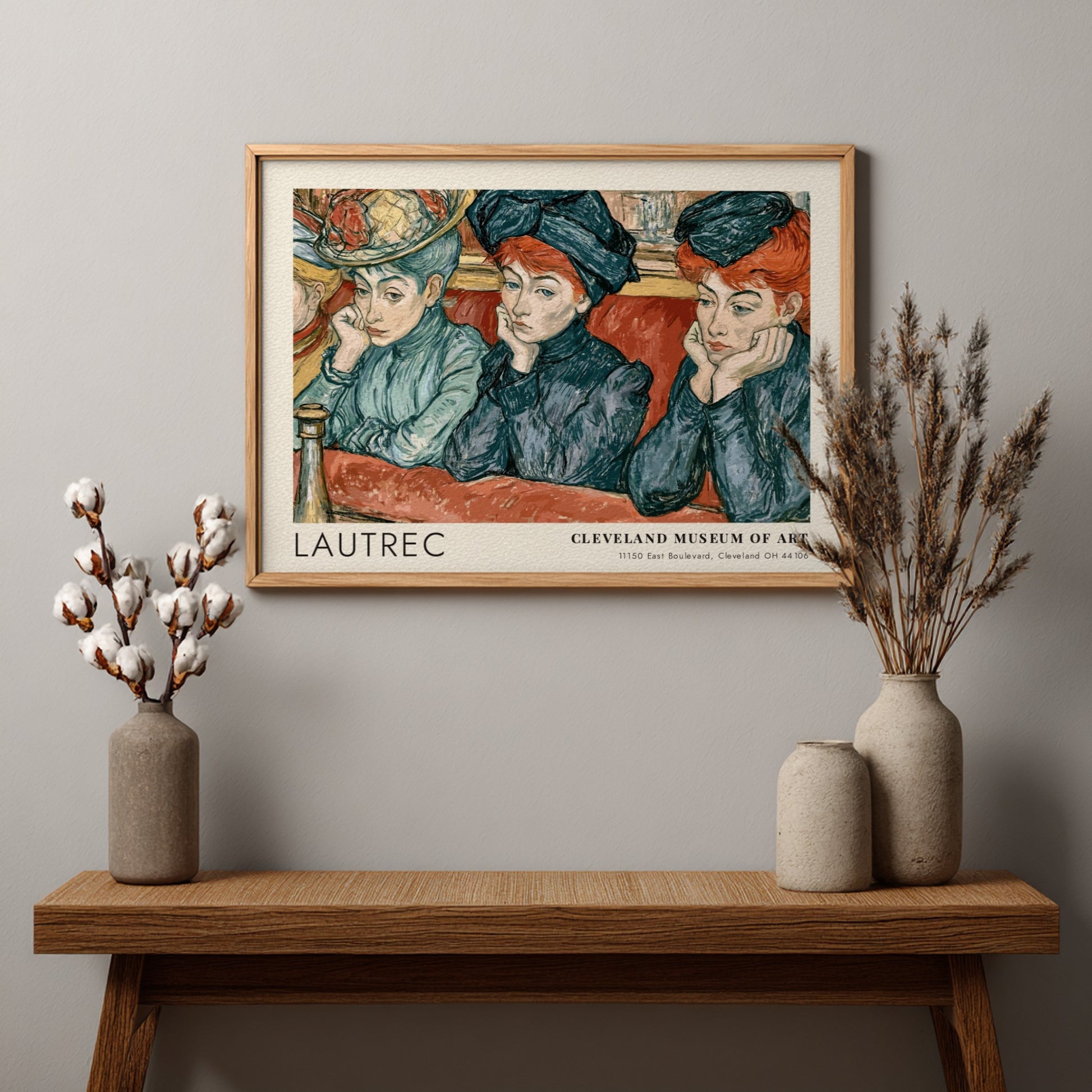 Wall art poster featuring three women in blue clothing by artist Henri de Lautrec