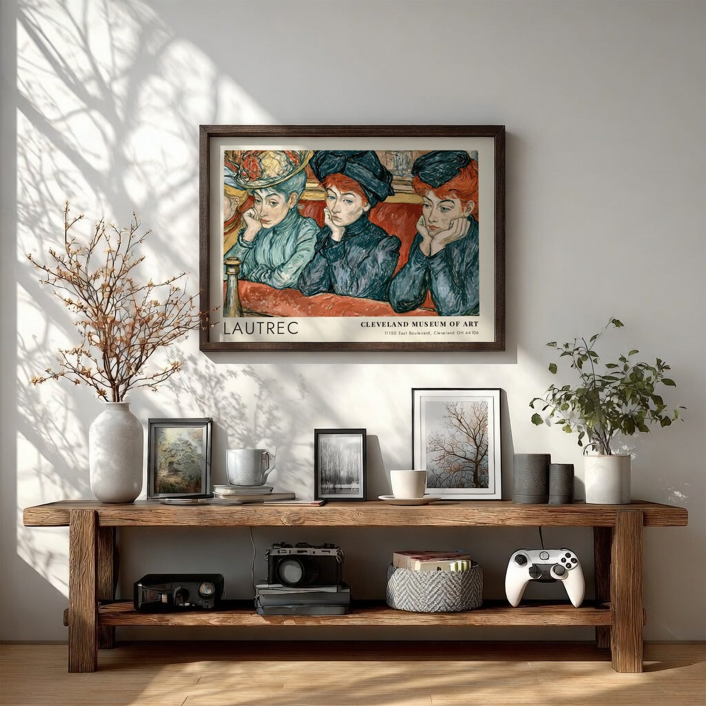 Wall art poster featuring three women in blue clothing by artist Henri de Lautrec