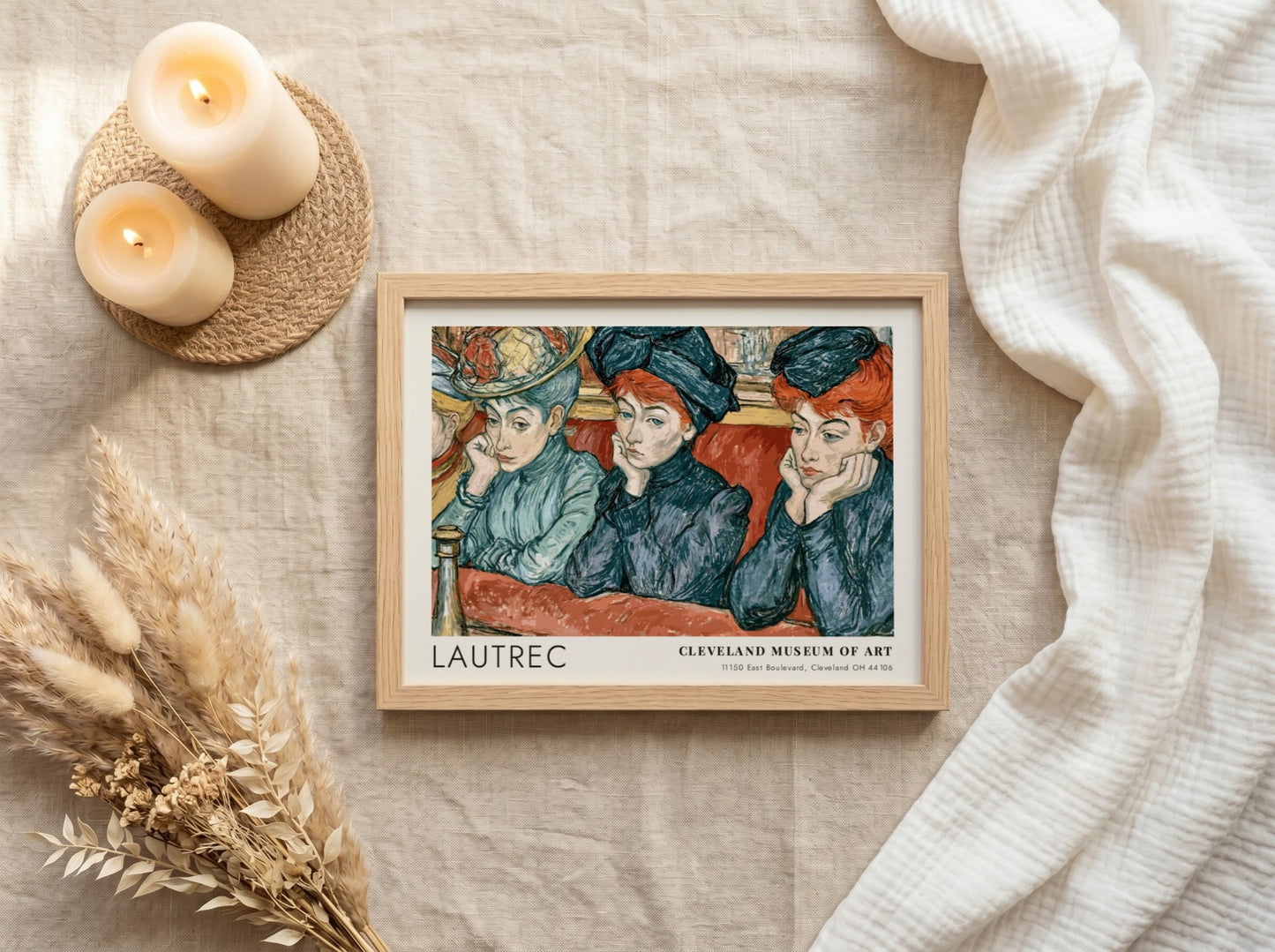Wall art poster featuring three women in blue clothing by artist Henri de Lautrec