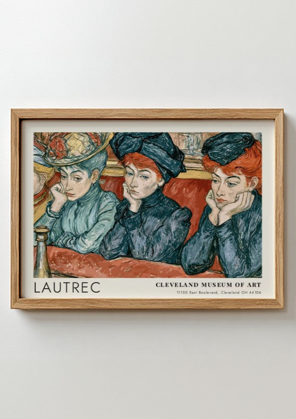 Wall art poster featuring three women in blue clothing by artist Henri de Lautrec