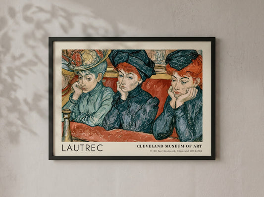 Wall art poster featuring three women in blue clothing by artist Henri de Lautrec