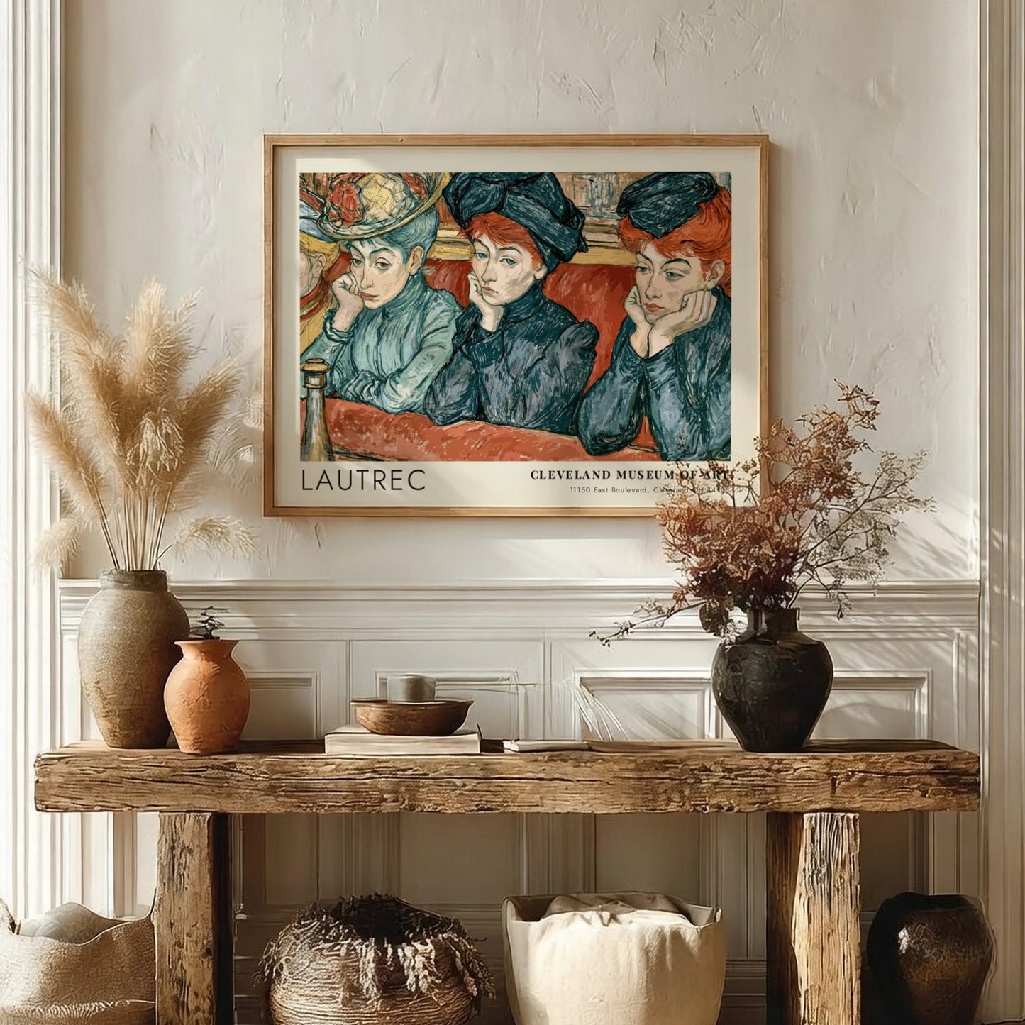 Wall art poster featuring three women in blue clothing by artist Henri de Lautrec