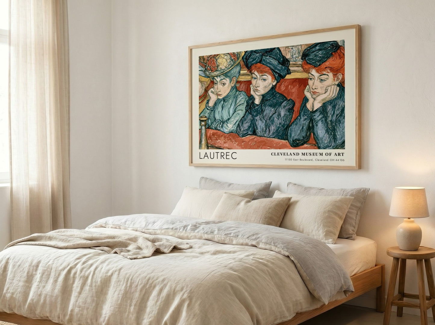 Wall art poster featuring three women in blue clothing by artist Henri de Lautrec