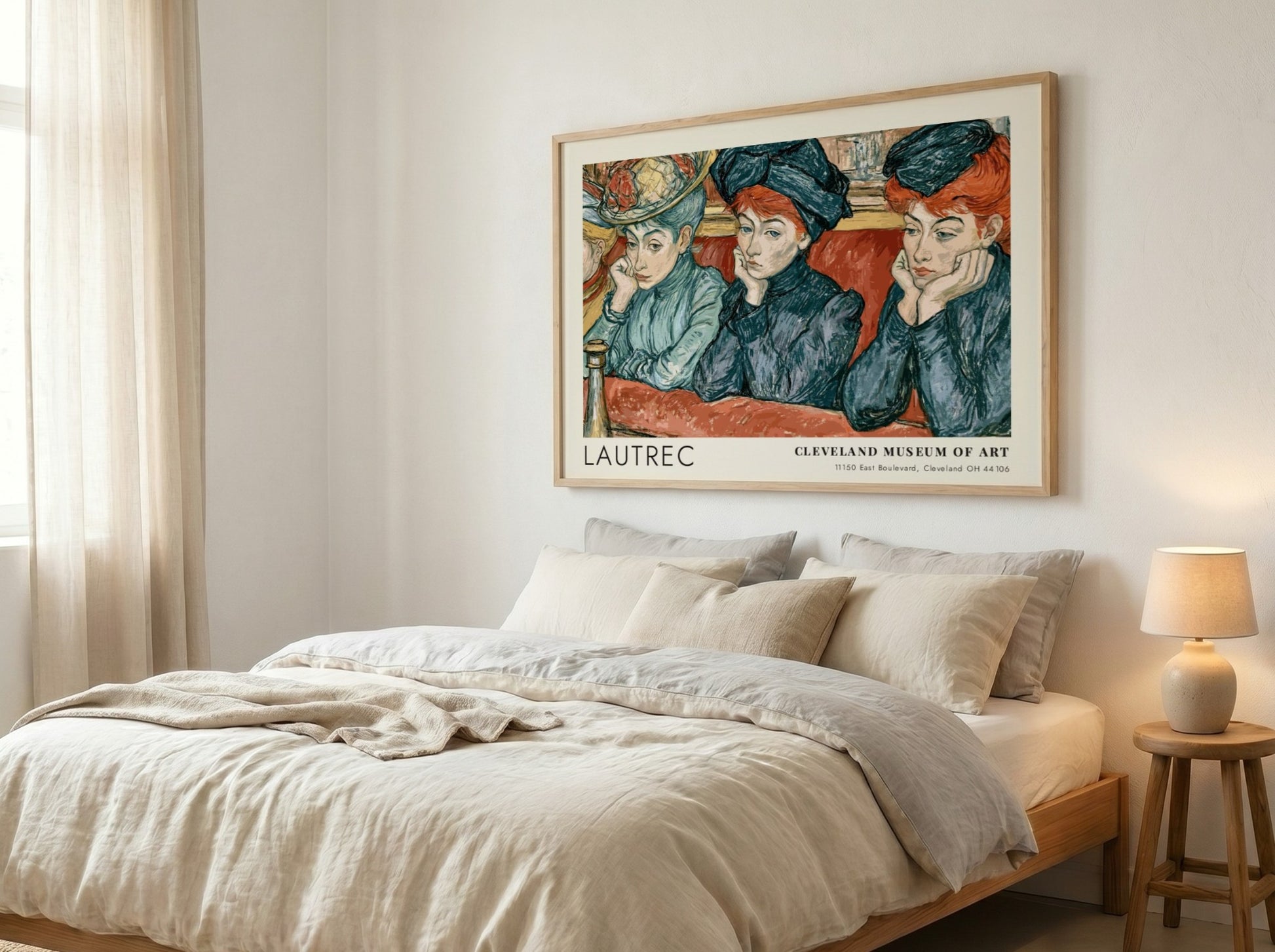 Wall art poster featuring three women in blue clothing by artist Henri de Lautrec