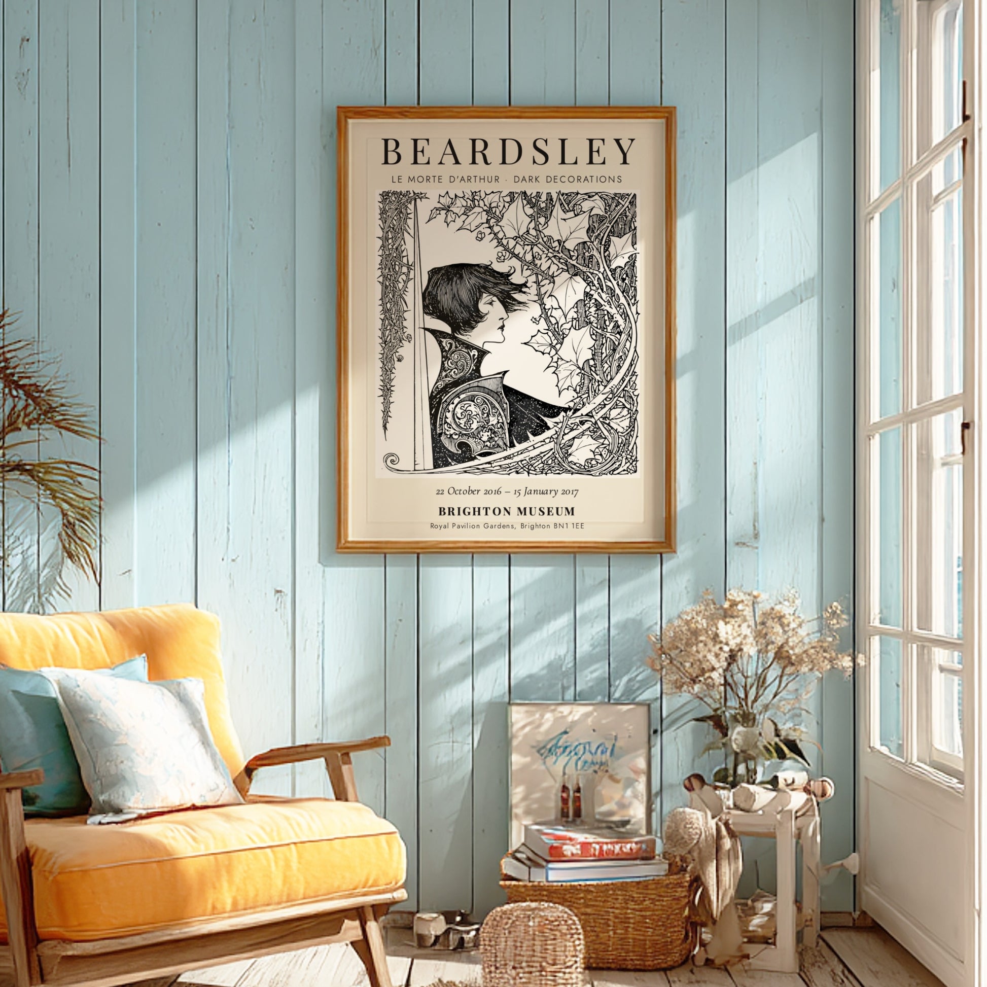 Aubrey Beardsley poster featuring Le Morte d'Arthur with intricate black and white design elements