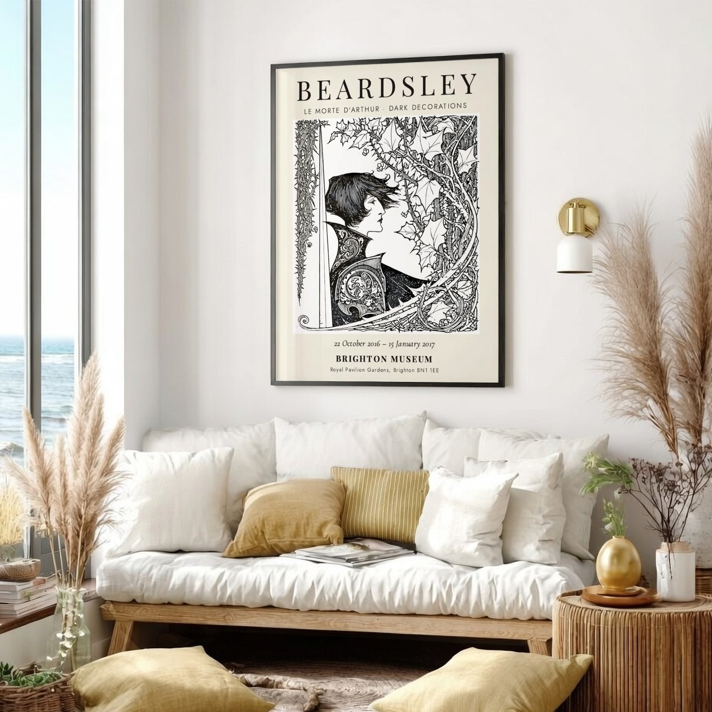 Aubrey Beardsley poster featuring Le Morte d'Arthur with intricate black and white design elements