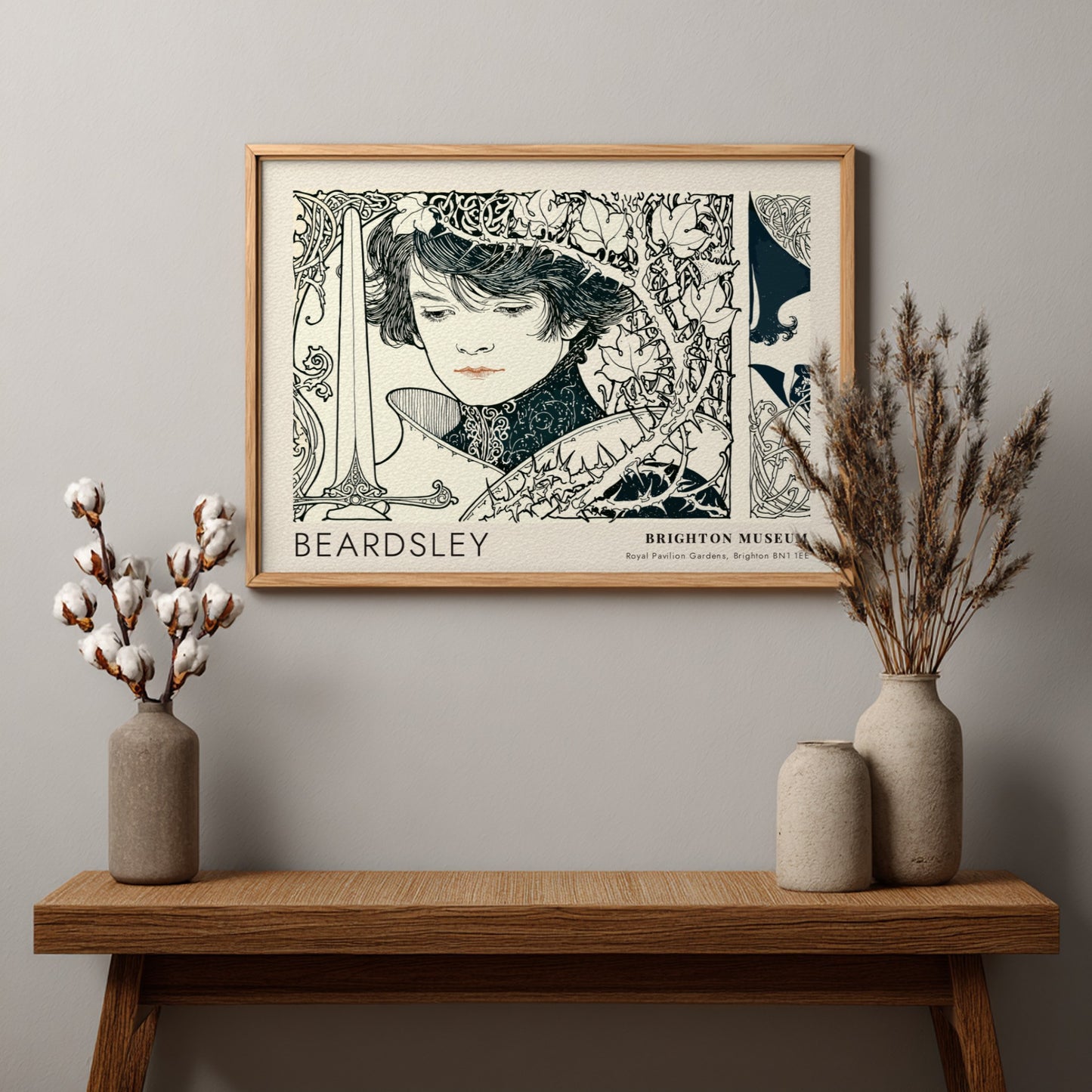 Wall art poster featuring Aubrey Beardsley Le Morte d'Arthur dark botanical line drawing