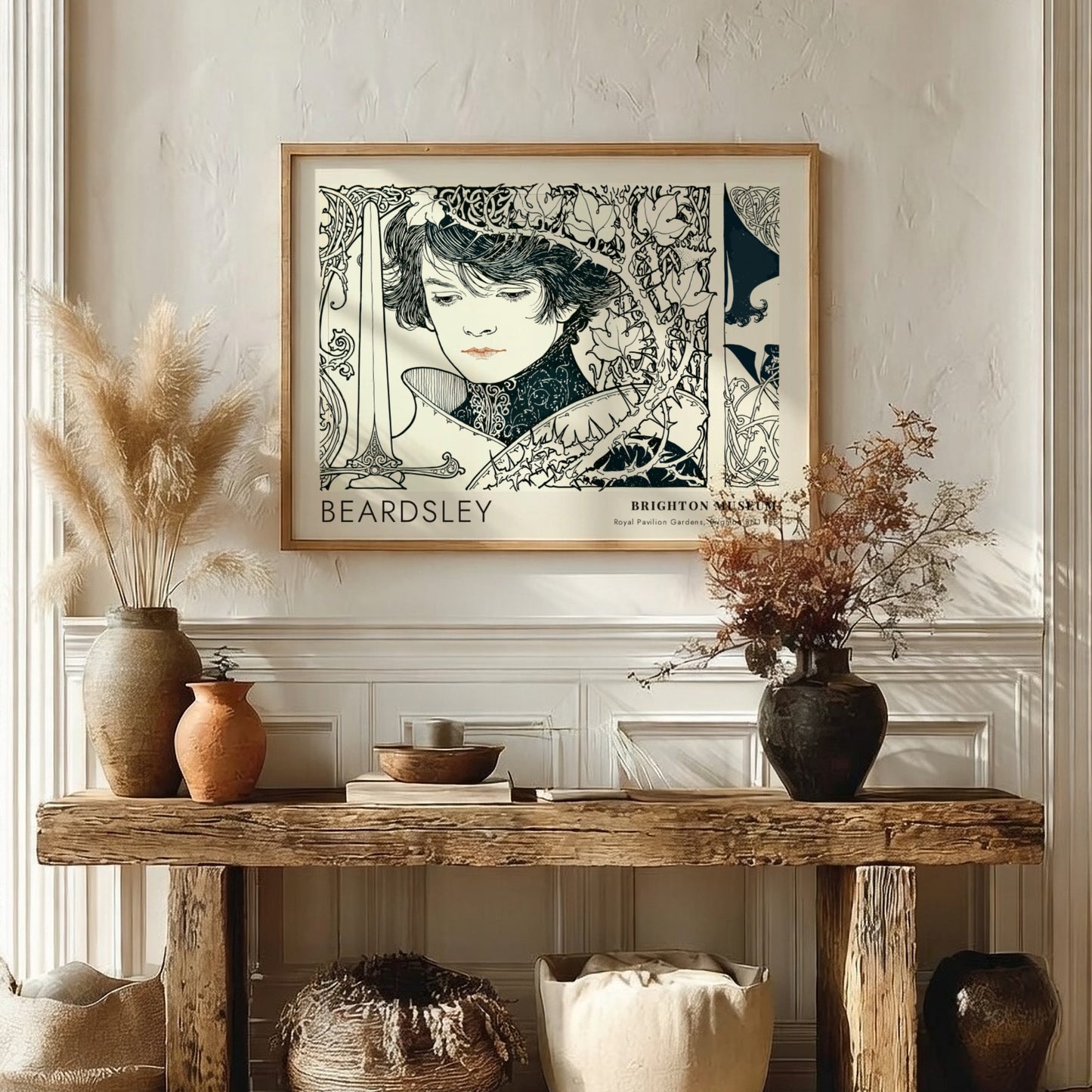 Wall art poster featuring Aubrey Beardsley Le Morte d'Arthur dark botanical line drawing