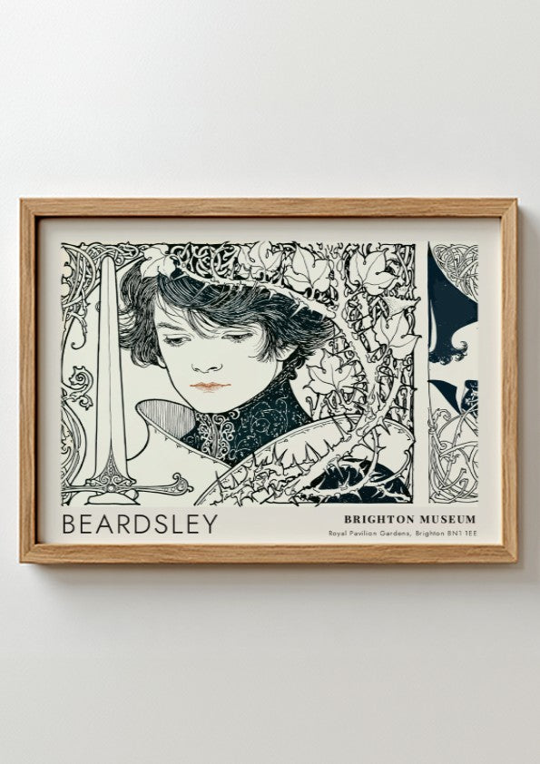 Wall art poster featuring Aubrey Beardsley Le Morte d'Arthur dark botanical line drawing