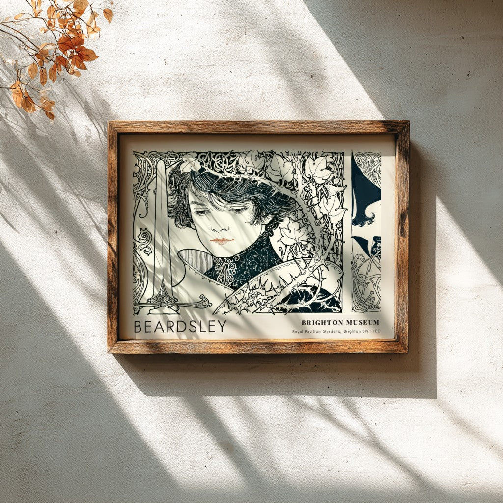 Wall art poster featuring Aubrey Beardsley Le Morte d'Arthur dark botanical line drawing