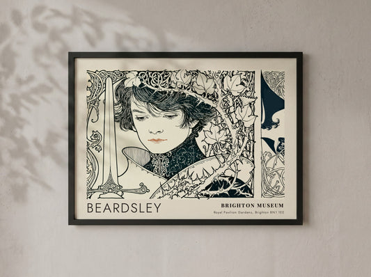 Wall art poster featuring Aubrey Beardsley Le Morte d'Arthur dark botanical line drawing
