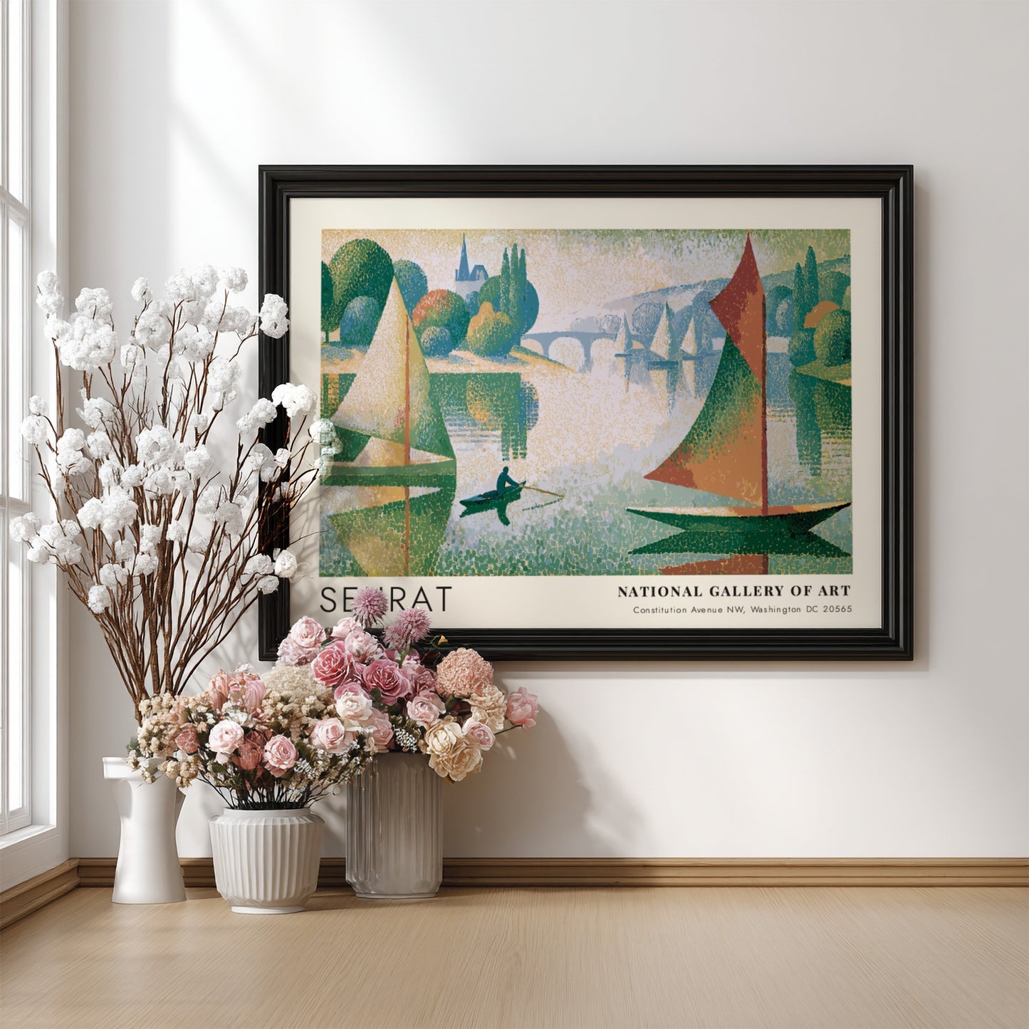 Wall art poster featuring Seurat Le Phare de Honfleur with sailboats on water.