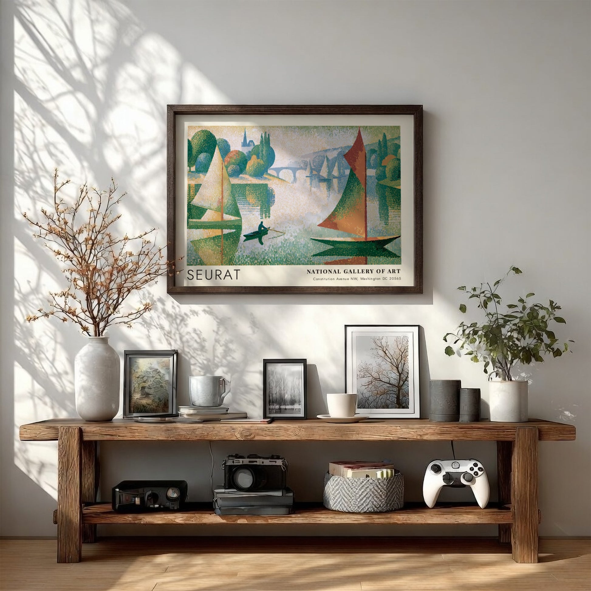 Wall art poster featuring Seurat Le Phare de Honfleur with sailboats on water.