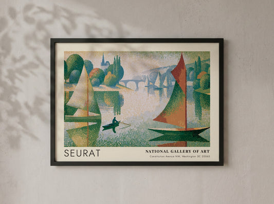 Wall art poster featuring Seurat Le Phare de Honfleur with sailboats on water.