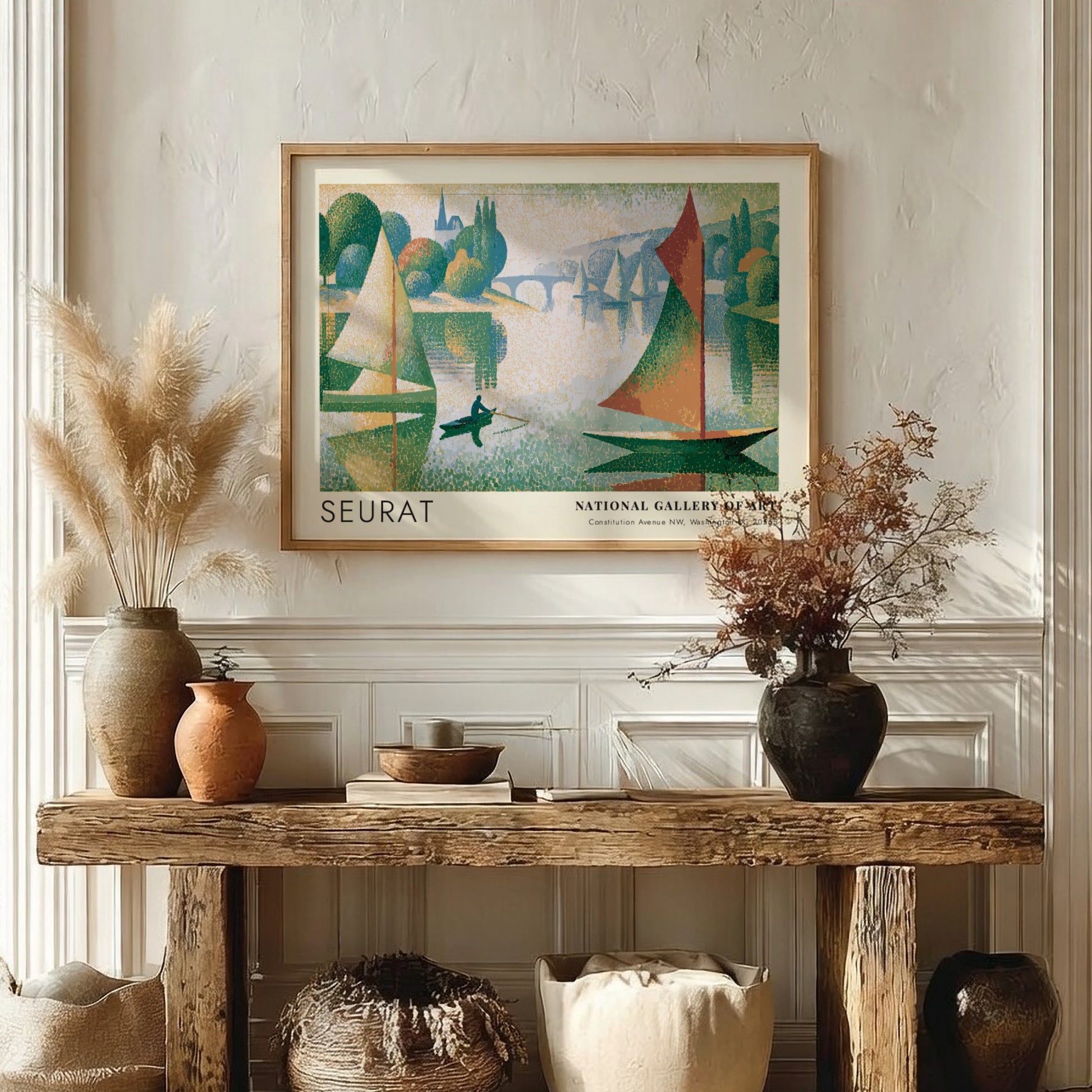 Wall art poster featuring Seurat Le Phare de Honfleur with sailboats on water.