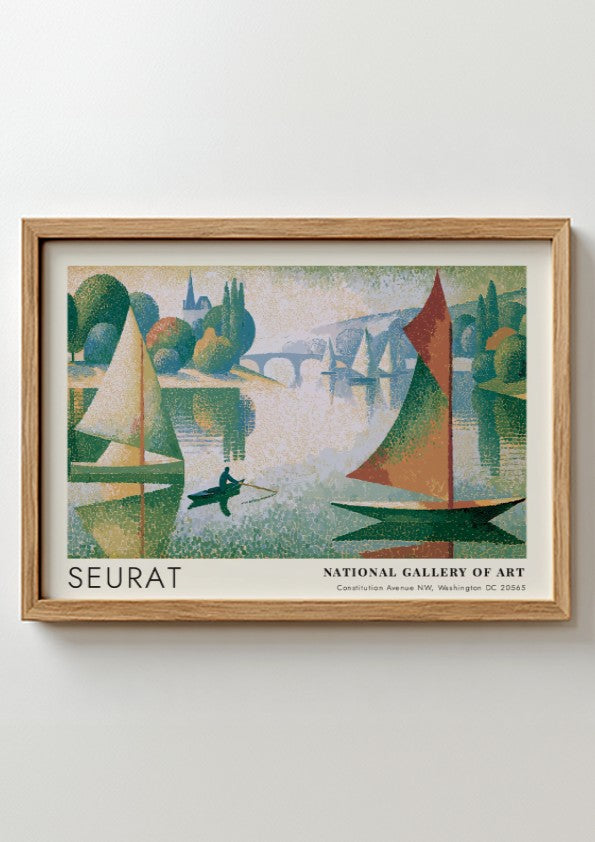 Wall art poster featuring Seurat Le Phare de Honfleur with sailboats on water.