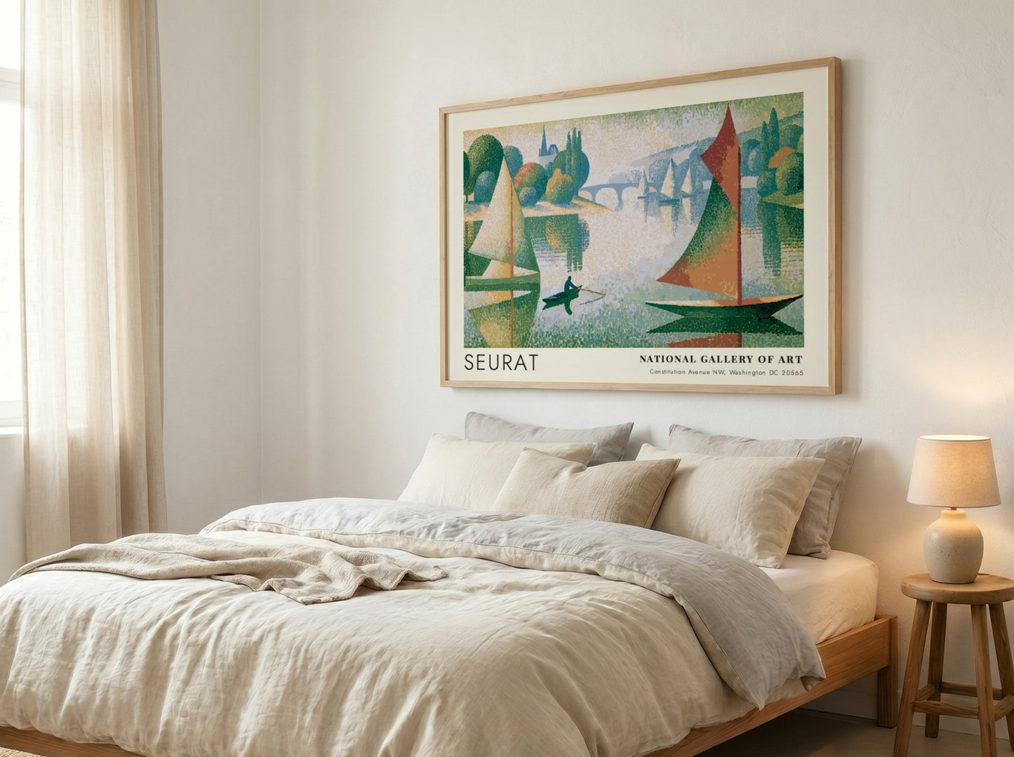 Wall art poster featuring Seurat Le Phare de Honfleur with sailboats on water.
