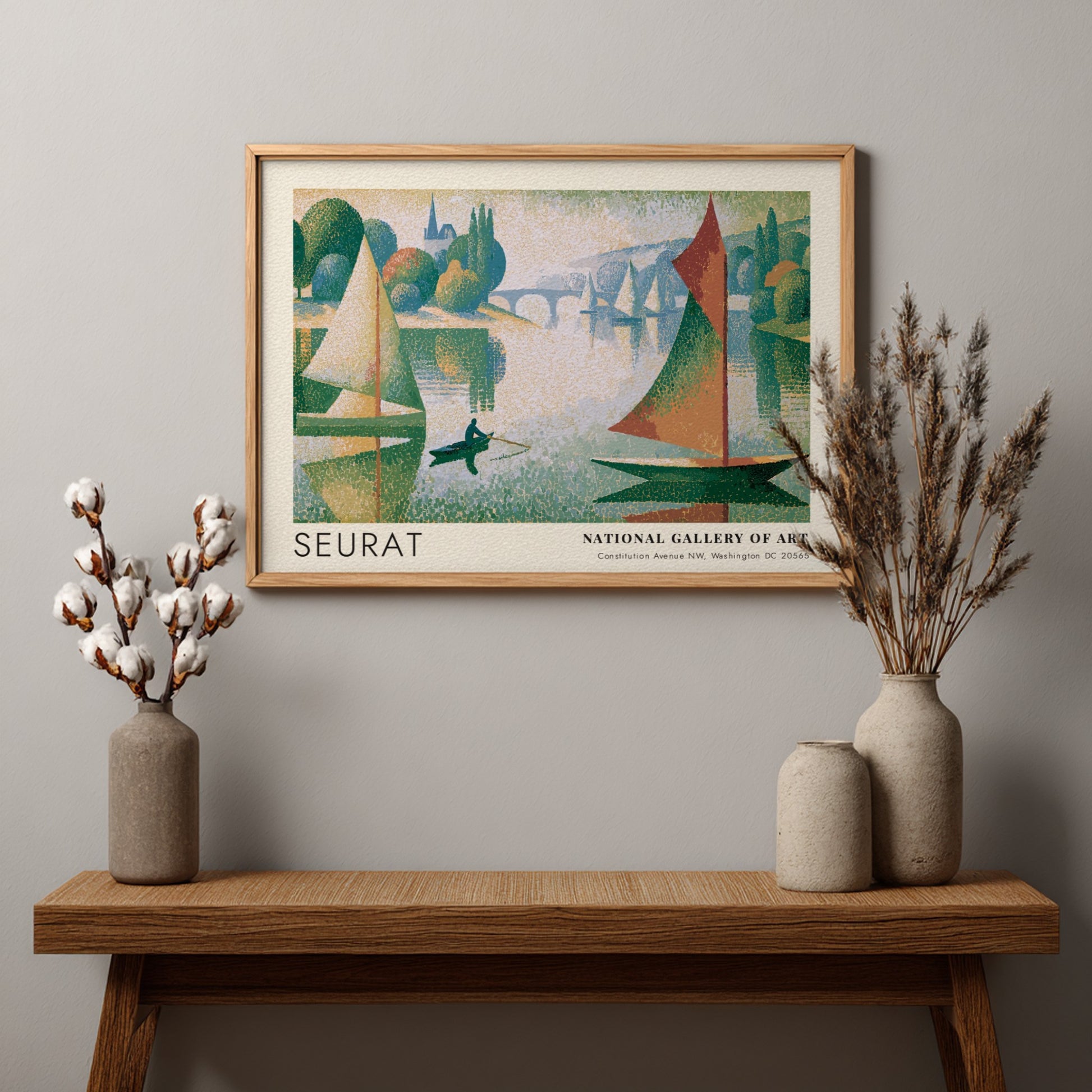 Wall art poster featuring Seurat Le Phare de Honfleur with sailboats on water.