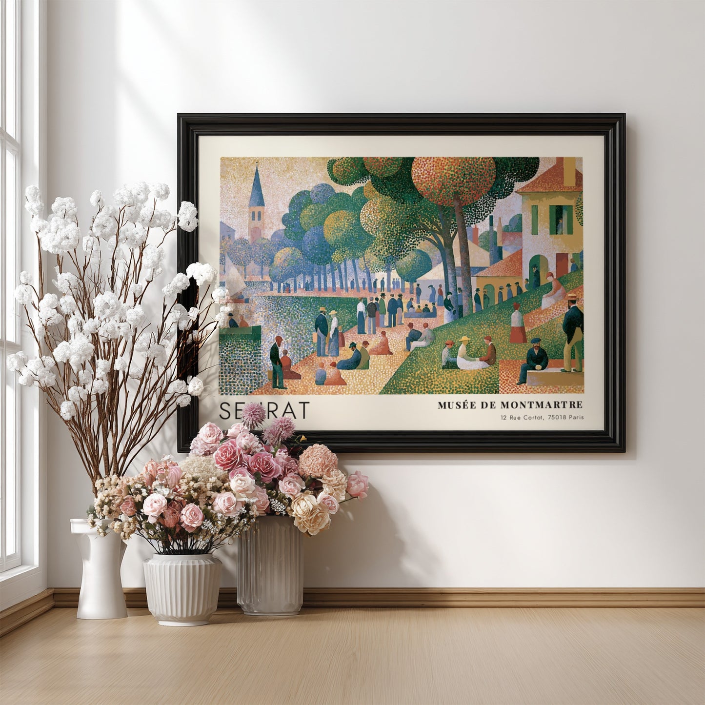 Wall art poster featuring Seurat Musée de Montmartre landscape in a classic pointillist style.