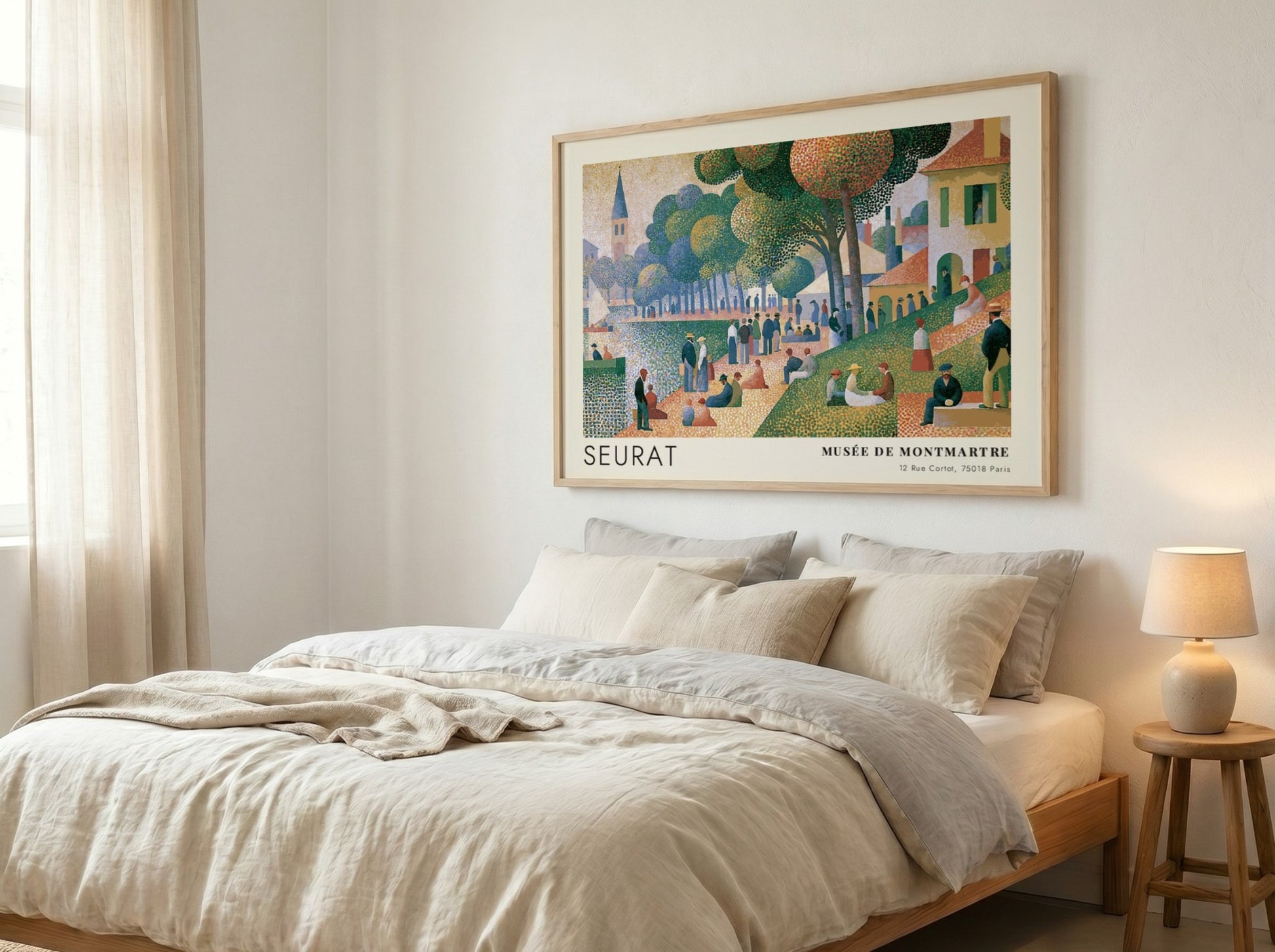 Wall art poster featuring Seurat Musée de Montmartre landscape in a classic pointillist style.