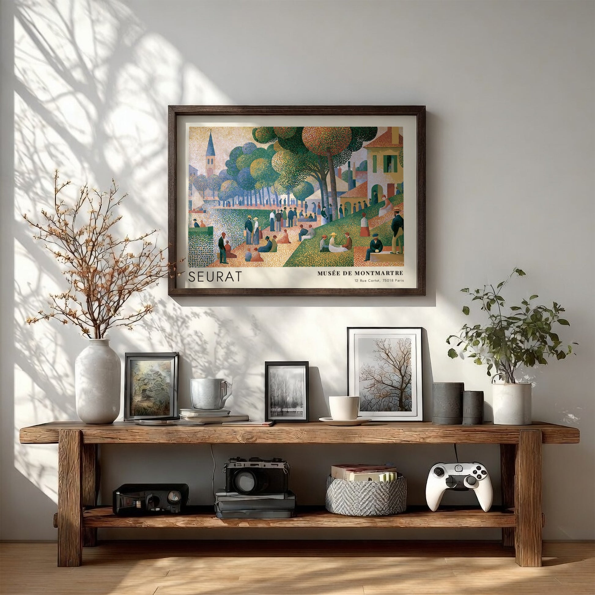 Wall art poster featuring Seurat Musée de Montmartre landscape in a classic pointillist style.