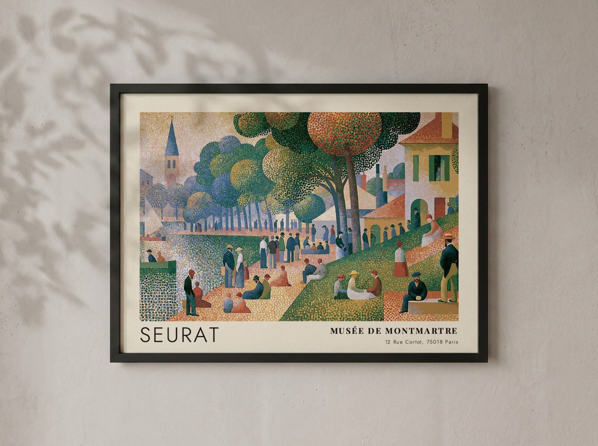 Wall art poster featuring Seurat Musée de Montmartre landscape in a classic pointillist style.