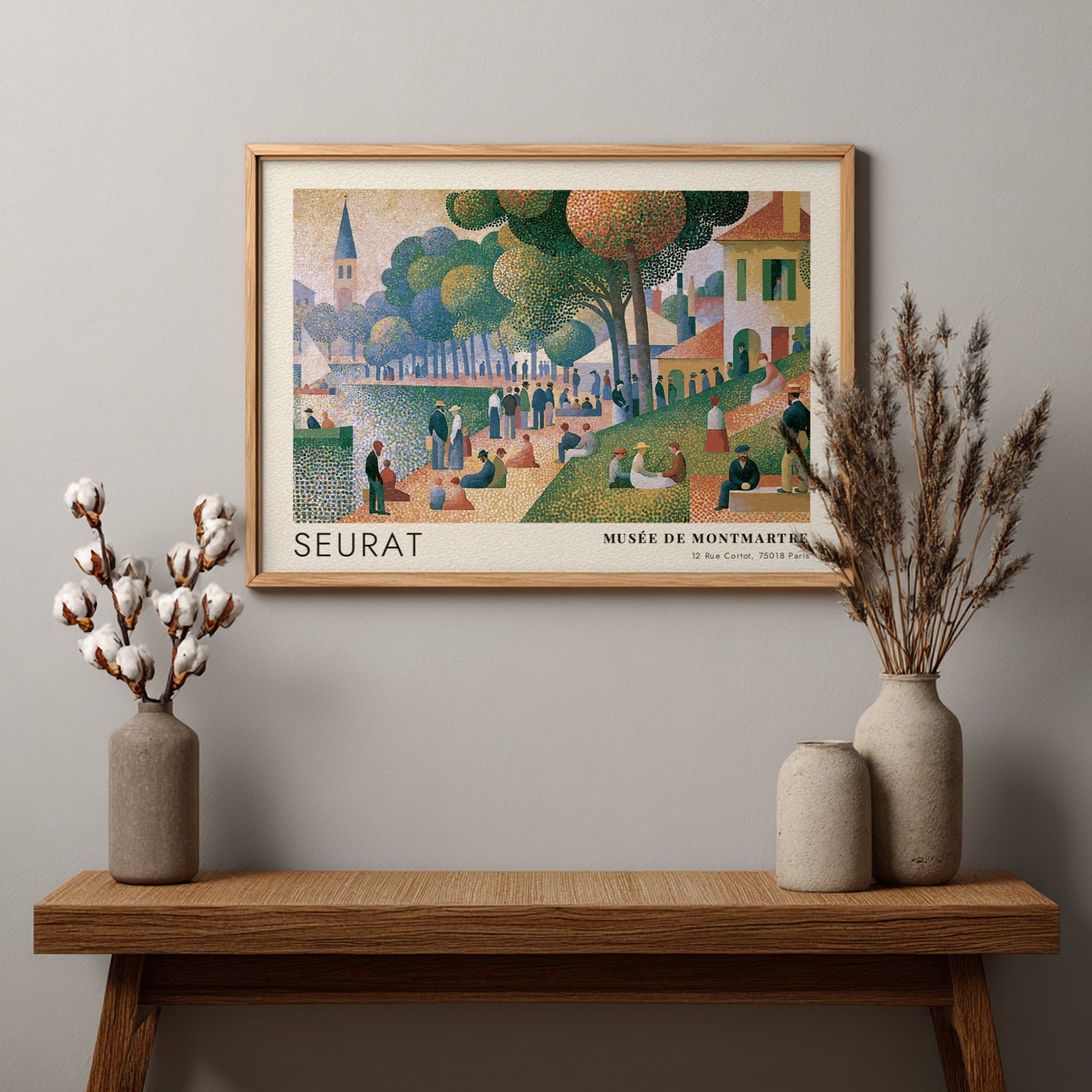 Wall art poster featuring Seurat Musée de Montmartre landscape in a classic pointillist style.