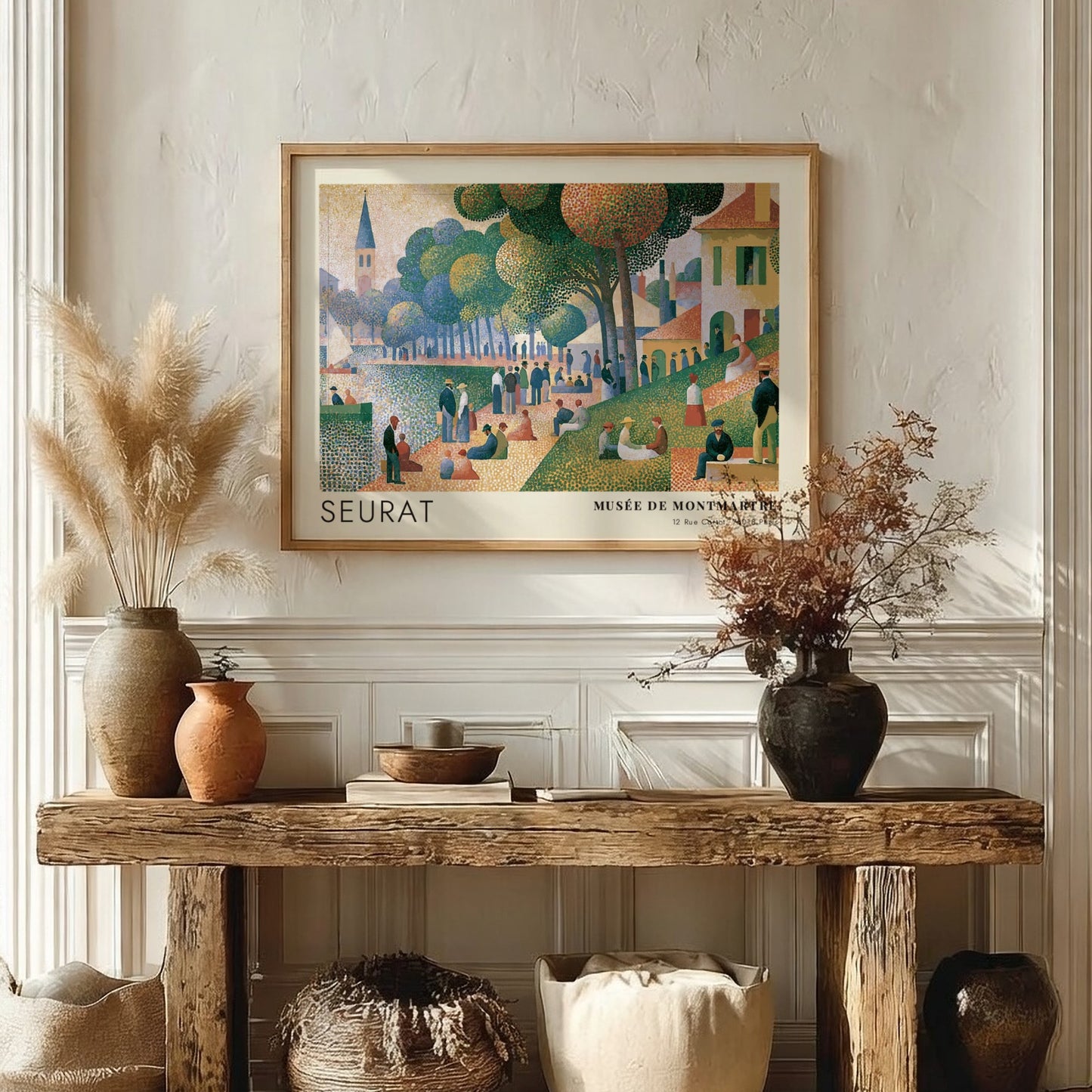 Wall art poster featuring Seurat Musée de Montmartre landscape in a classic pointillist style.