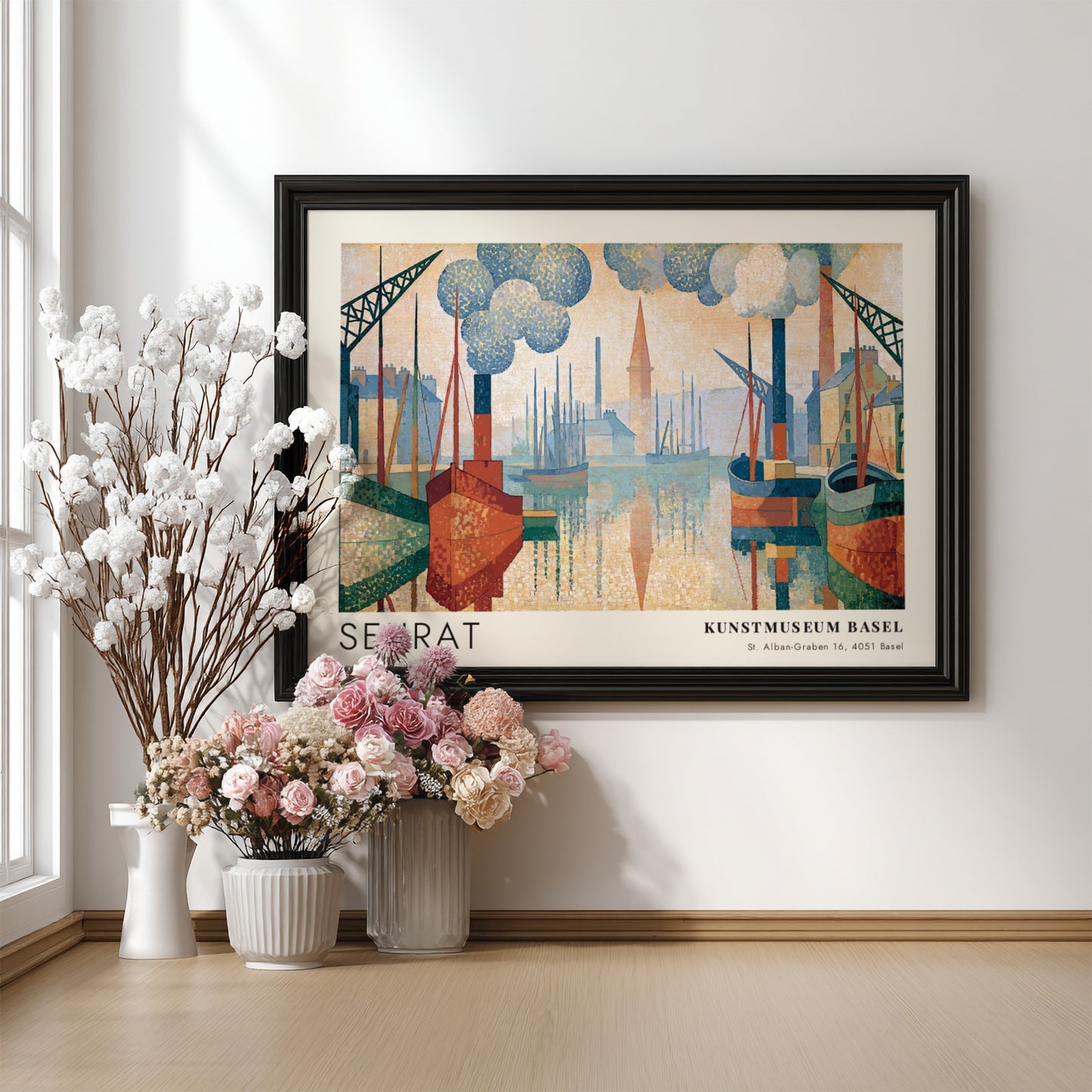 Wall art poster featuring Seurat Le Port de Honfleur in soft pastel harbor tones.
