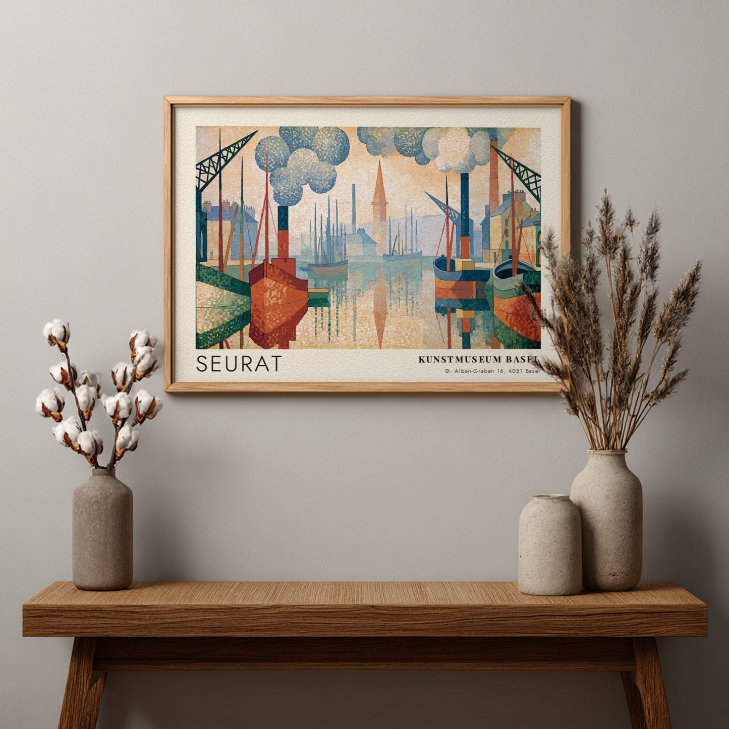 Wall art poster featuring Seurat Le Port de Honfleur in soft pastel harbor tones.
