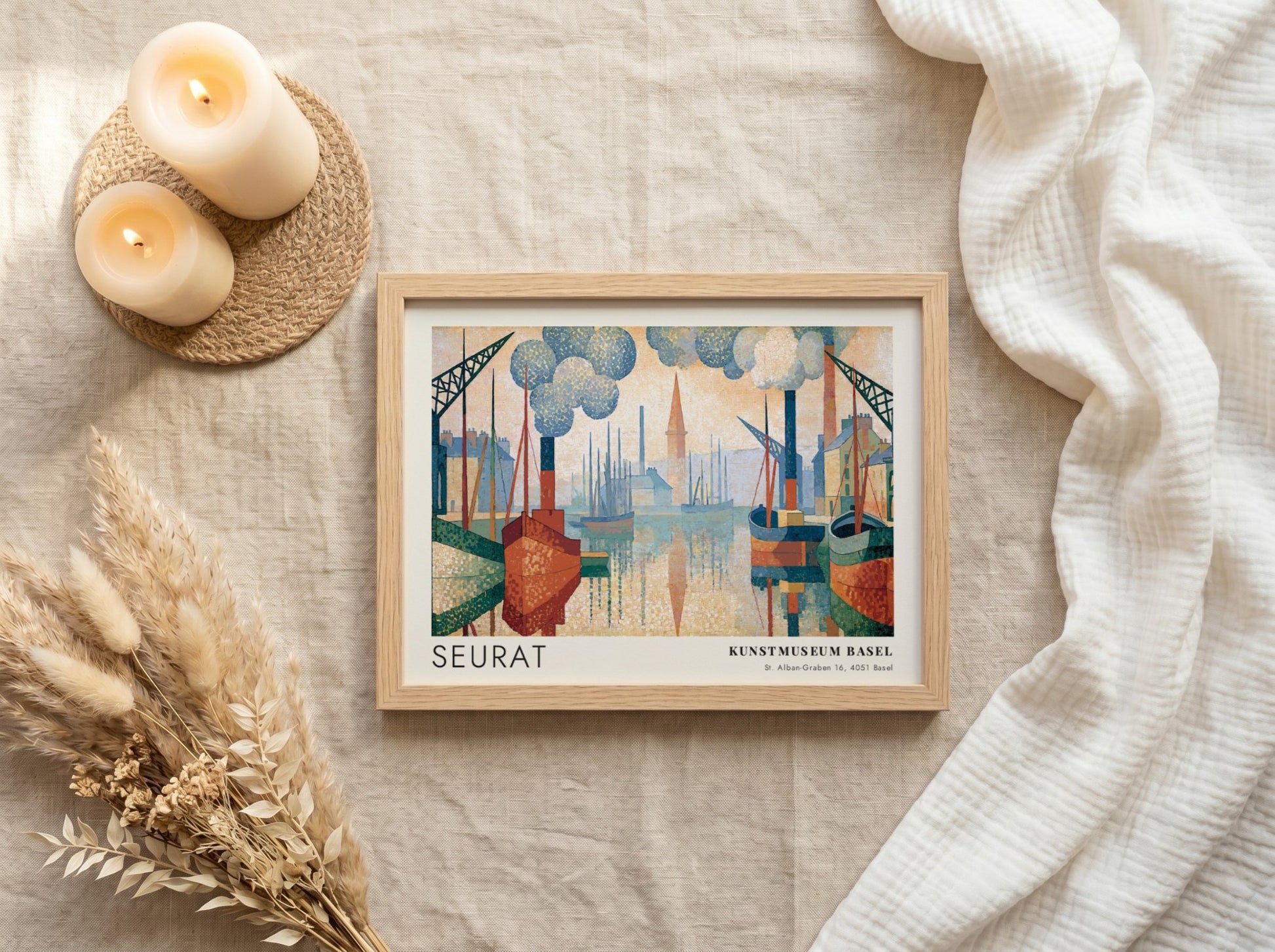 Wall art poster featuring Seurat Le Port de Honfleur in soft pastel harbor tones.