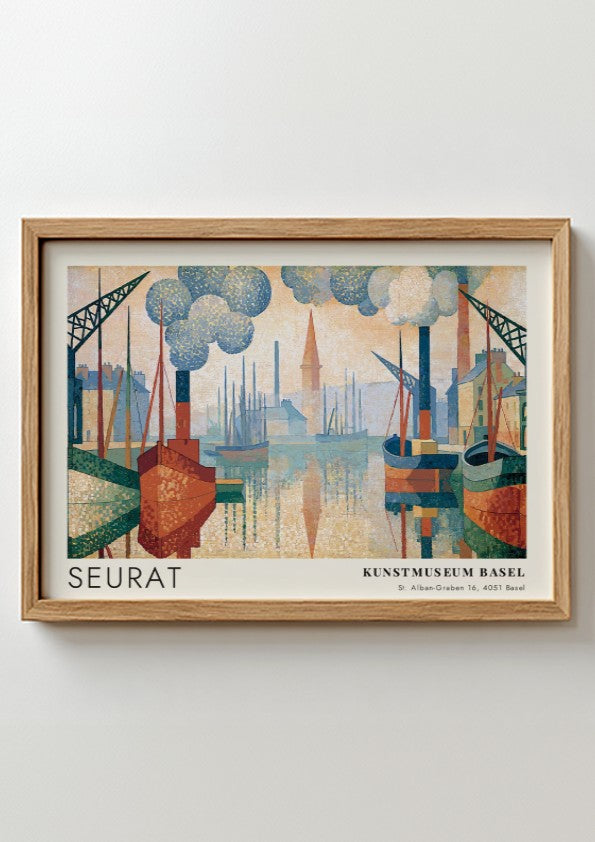 Wall art poster featuring Seurat Le Port de Honfleur in soft pastel harbor tones.
