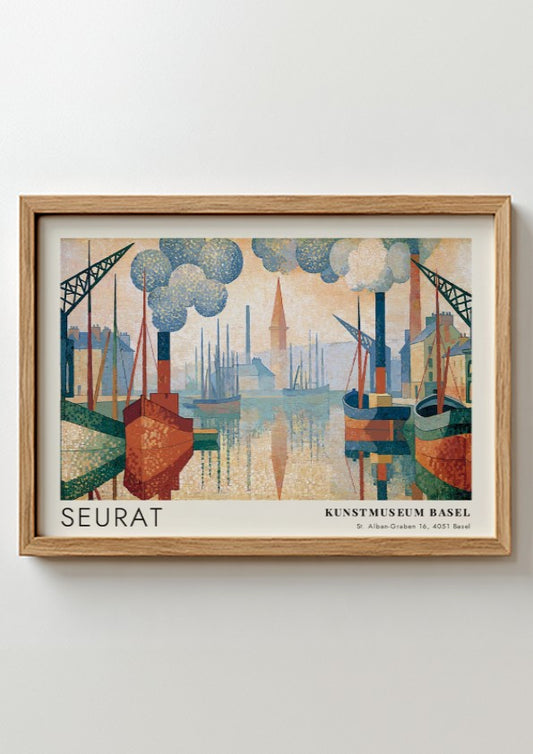 Wall art poster featuring Seurat Le Port de Honfleur in soft pastel harbor tones.