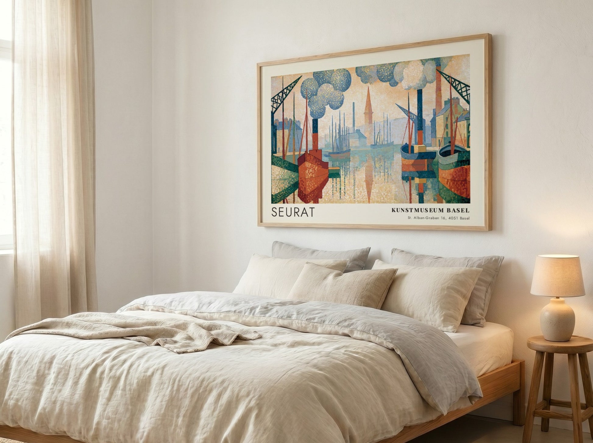 Wall art poster featuring Seurat Le Port de Honfleur in soft pastel harbor tones.