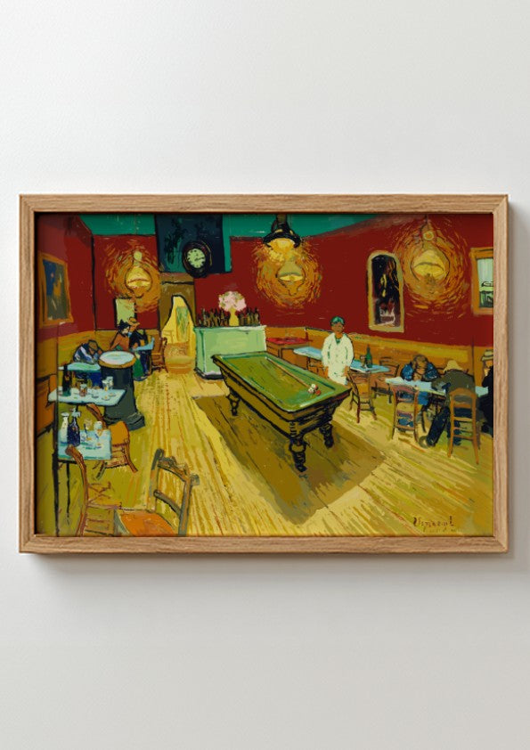 Le café de nuit poster featuring vibrant colors and Van Gogh's expressive style, perfect for wall decor.
