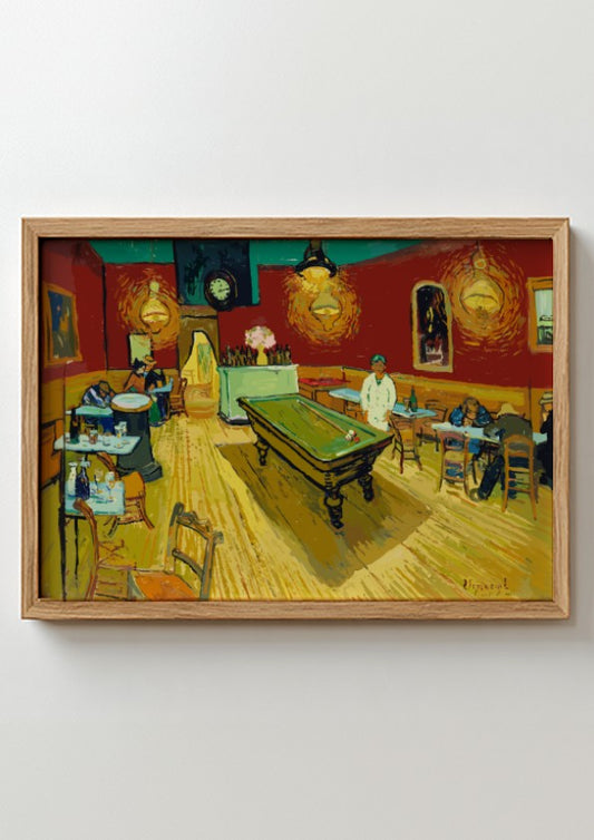 Le café de nuit poster featuring vibrant colors and Van Gogh's expressive style, perfect for wall decor.