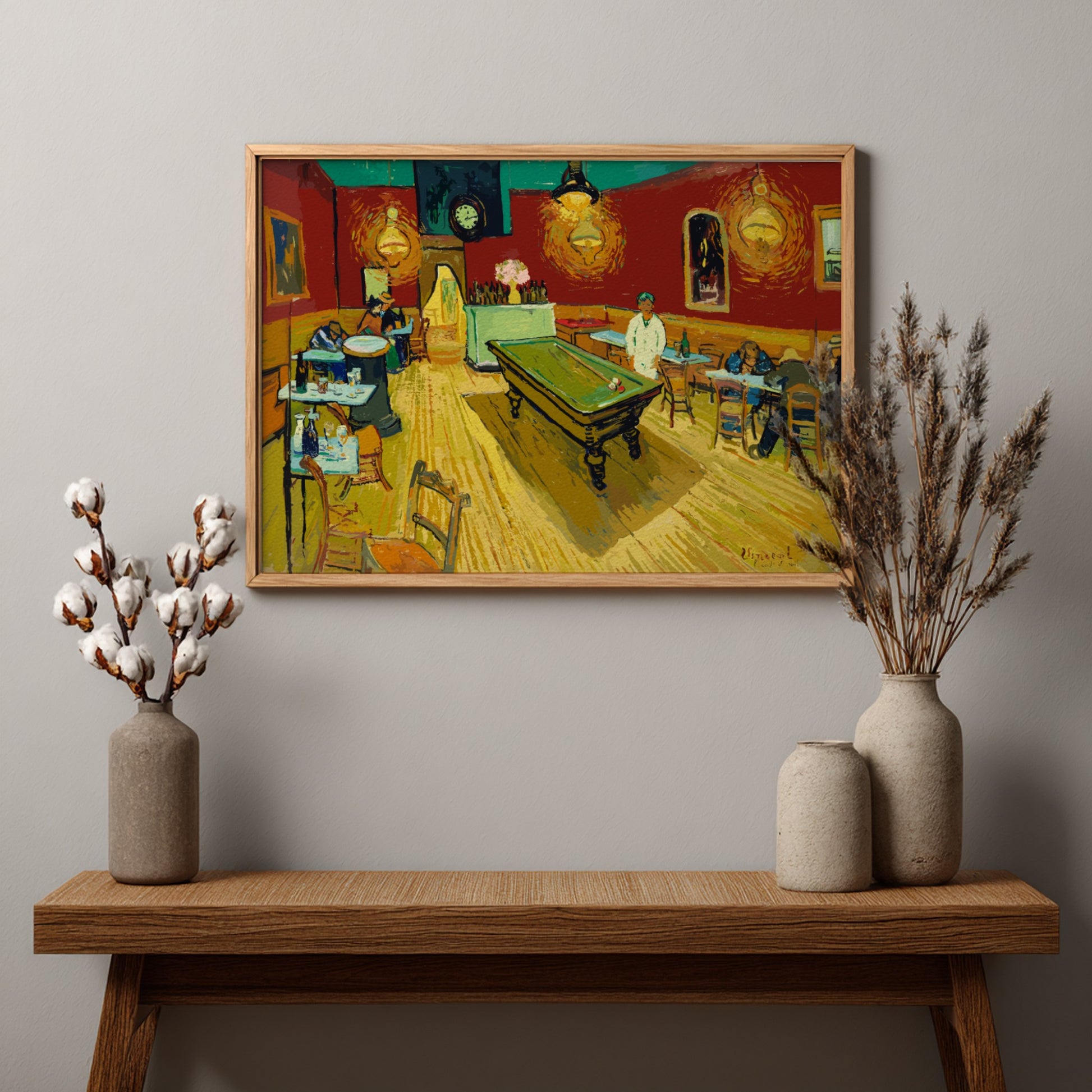 Le café de nuit poster featuring vibrant colors and Van Gogh's expressive style, perfect for wall decor.