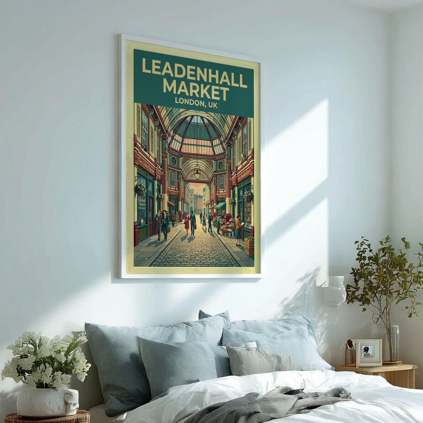Leadenhall Market travel poster featuring vintage architecture and vibrant colors