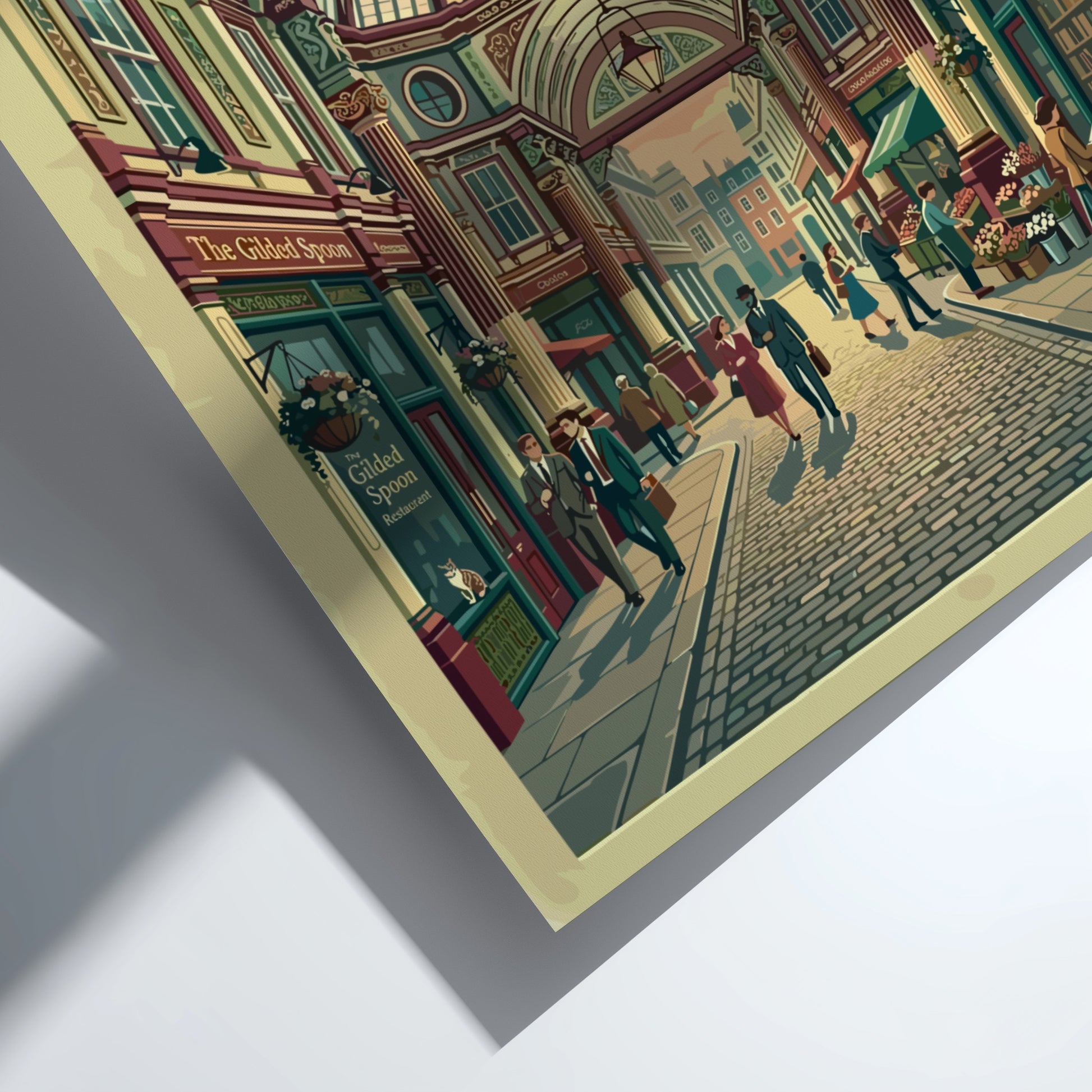 Leadenhall Market travel poster featuring vintage architecture and vibrant colors