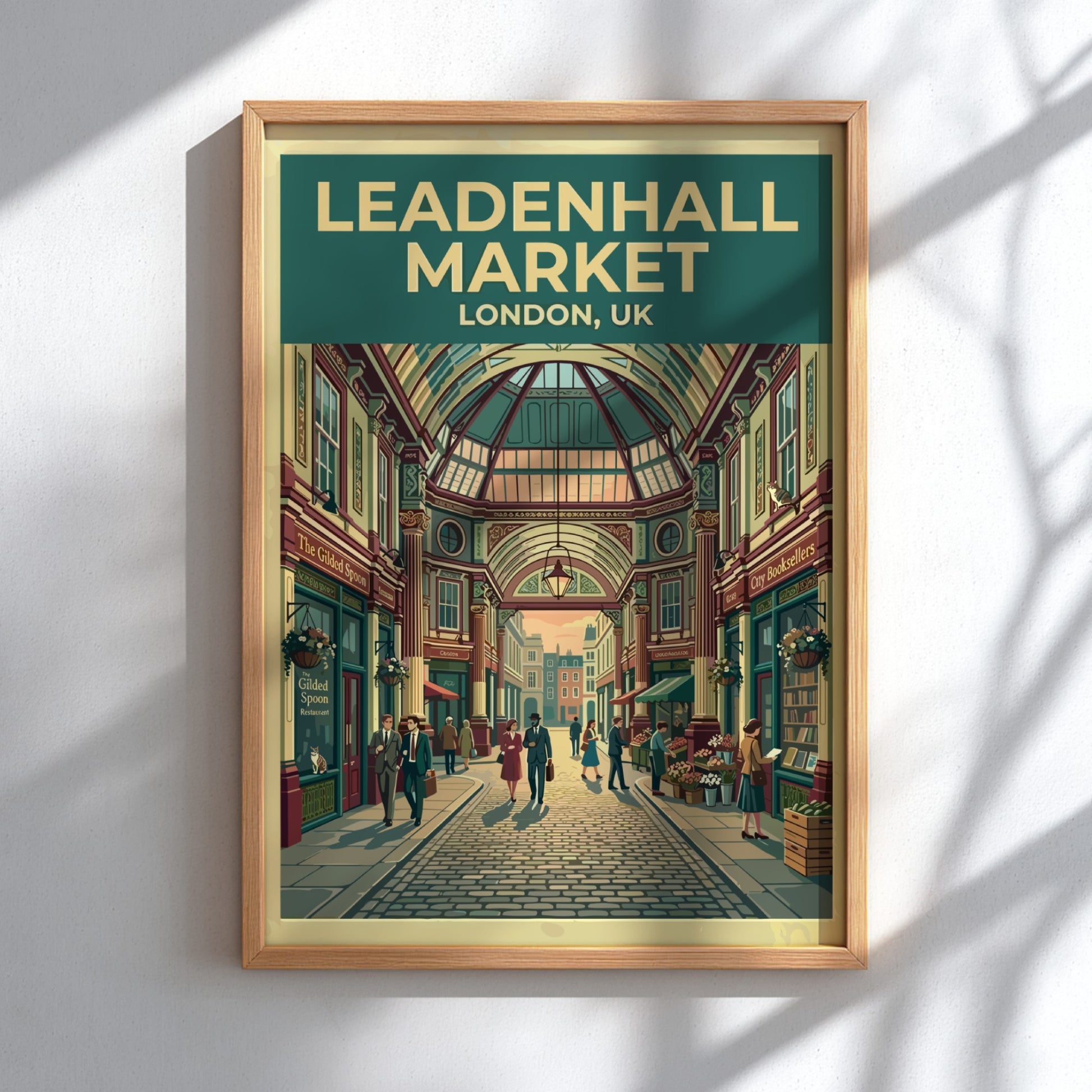 Leadenhall Market travel poster featuring vintage architecture and vibrant colors