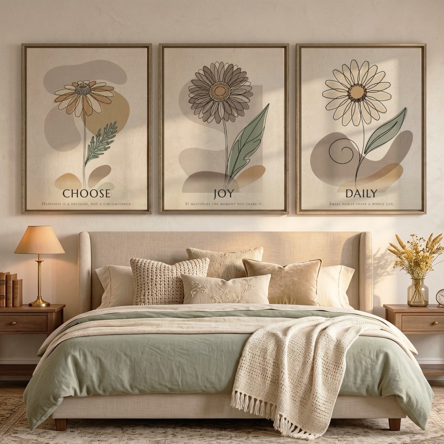 Poster set featuring three floral botanical illustrations with Choose Joy Daily text overlays