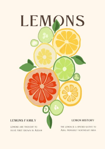 Lemons Poster - Vibrant Fresh Citrus Wall Art Print