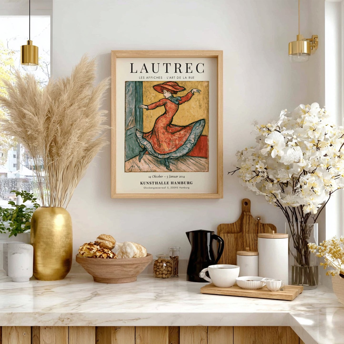Toulouse-Lautrec poster featuring a dancer in a red dress, vintage style art