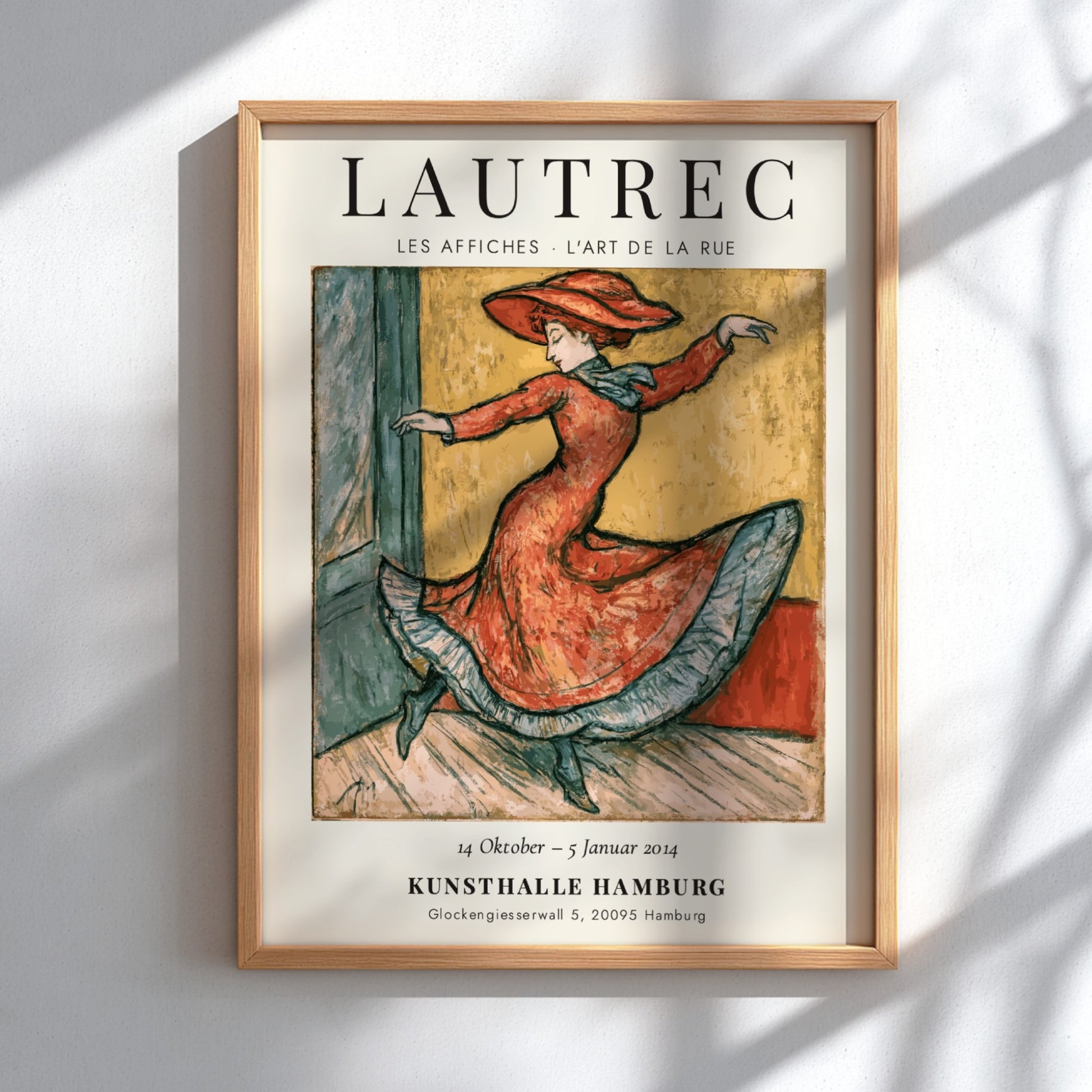 Toulouse-Lautrec poster featuring a dancer in a red dress, vintage style art