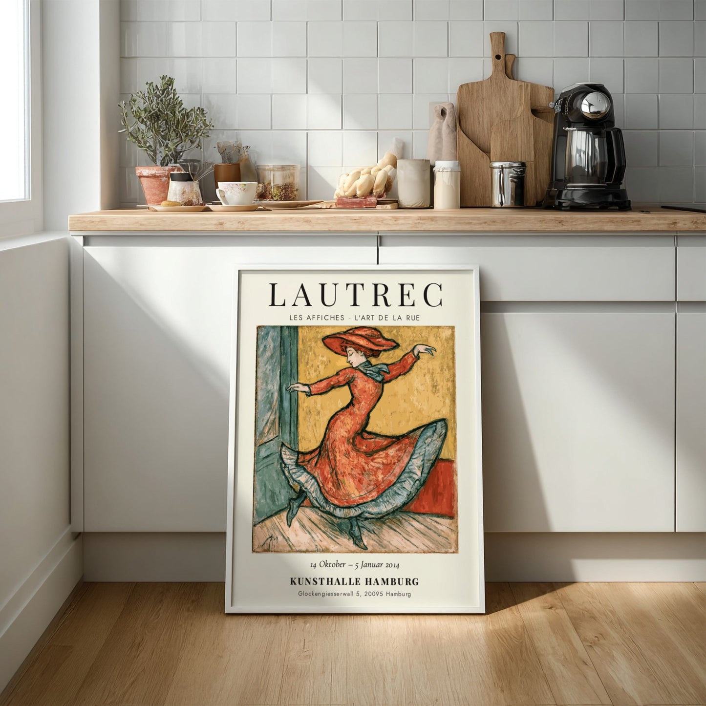 Toulouse-Lautrec poster featuring a dancer in a red dress, vintage style art