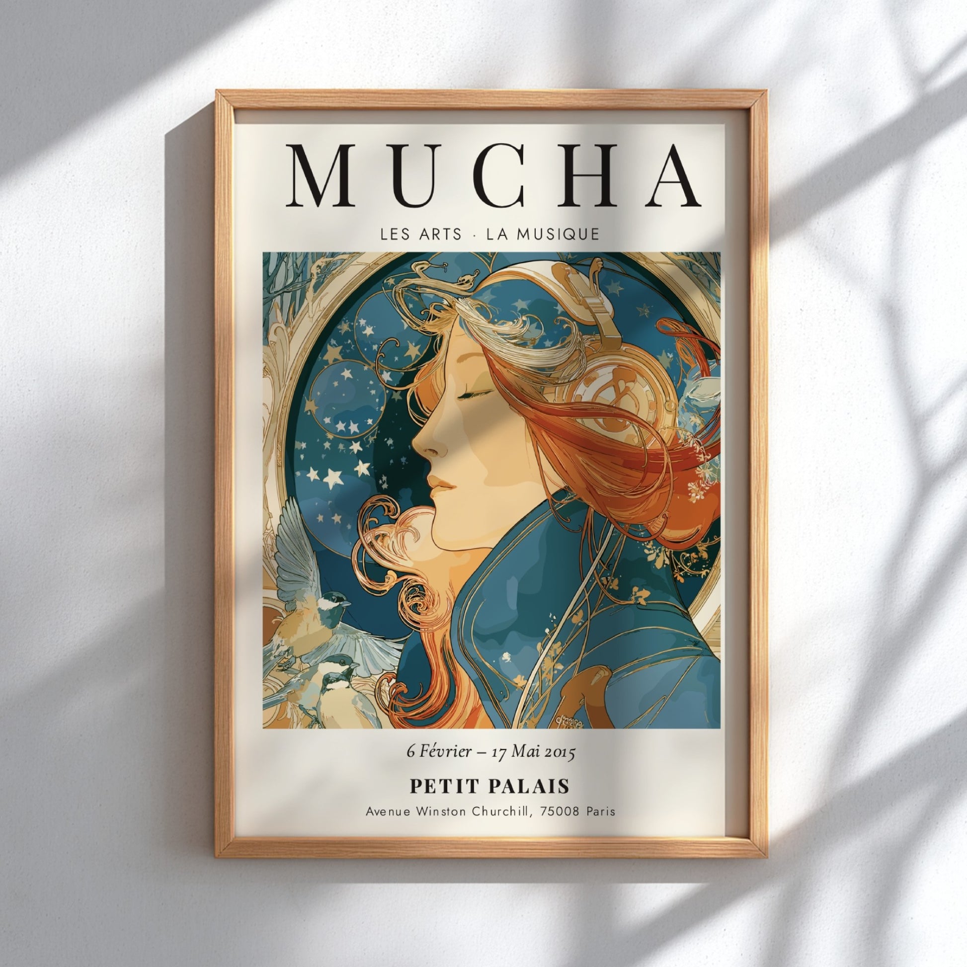 Les Arts - La Musique poster featuring Alphonse Mucha's Art Nouveau style with rich colors and musical motifs