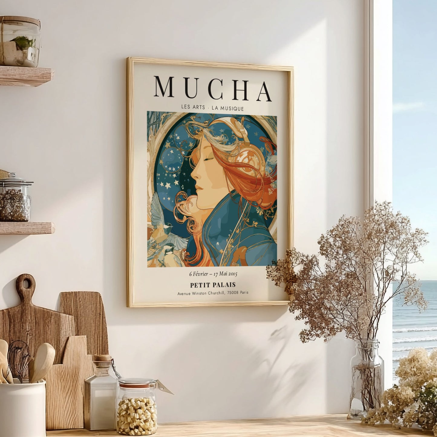 Les Arts - La Musique poster featuring Alphonse Mucha's Art Nouveau style with rich colors and musical motifs